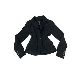 Grass Collection Women Black Pinstripe Blazer Jacket Button Front Office Career